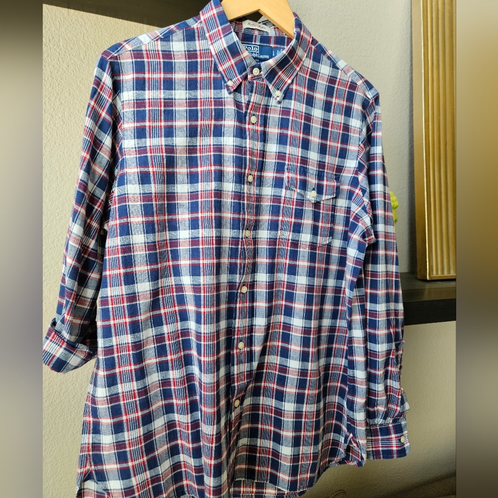 Ralph Lauren Mens Lg Red, White & Blue (Indigo) classic fit shirt
